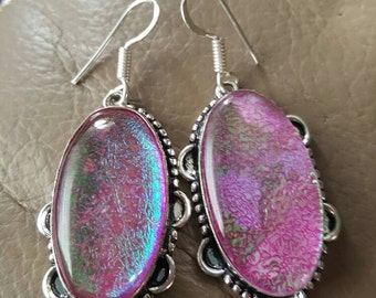 Pink Dichroic Glass Earrings!