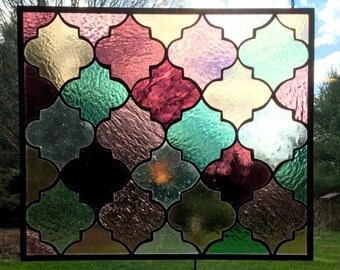Arabian Nights stained glass panel transom window 18 .5" x 16.25"