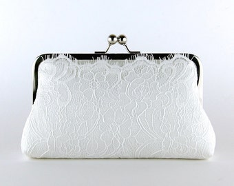 Ivory Lace Bridal Clutch, Silk Clutch, Bridesmaid Gift, Wedding clutch