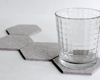 Hexagon Drink Coasters in 5mm Thick Felt Virgin Merino Wool Felt
