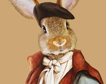 Rabbit Print, Rabbit Art Print, Rabbit Bunny Print, Rabbit Art, Bunny Print, Rabbit Wall Art, 8x10,Brown, Wall Decor, Gift For Men