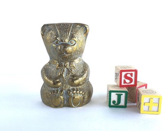 S A L E Vintage Brass Teddy Bear Piggy Bank, Vintage Brass Bear Bank Nursery Decor
