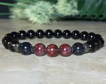 8mm Genuine Auralite-23 Bracelet, African Sugilite, Smoky Quartz, Black Tourmaline Bracelet, Release of Anxiety, Protection, Healing