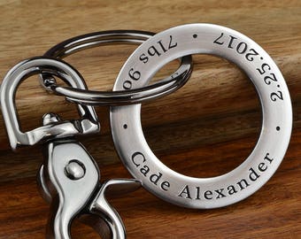 Dad Keychain, Mens Personalized, New Dad Gift, First Fathers Day | Personalize with ANY TEXT up to 35 characters, Handcrafted in USA