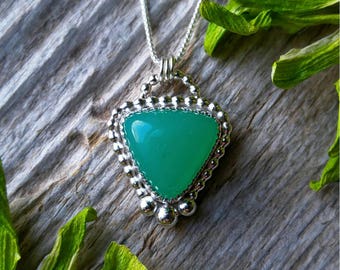 Chrysoprase Necklace Sterling Silver Green Stone Gemstone 925 Jewelry LunaMesaCo