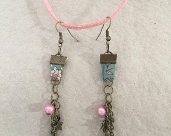 Earrings, bronze and pink