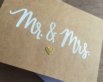 Mr. and Mrs. Card | Wedding Card | Bride and Groom | Anniversary Card | Wedding Stationary | Hand Lettered | Embossed