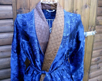 Satin Robe, Smoking Jacket, Dressing Gown, Vintage Mens Robe, Vintage Smoking Jacket, Robe Dressing Gown, Dressing Gown, Blue Smoking Jacket