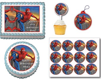 Spiderman Edible Birthday Cake Toppers, Plastic cupcake Picks, Gift Tags or Stickers