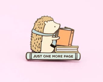 Hedgehog Book Pin, hedgehog enamel pin, book pin, book lover gift, hedgehogs