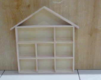 Wooden House Shape Display Unit Shadow Box for Dolls House Miniatures - Thimbles - Small Ornaments