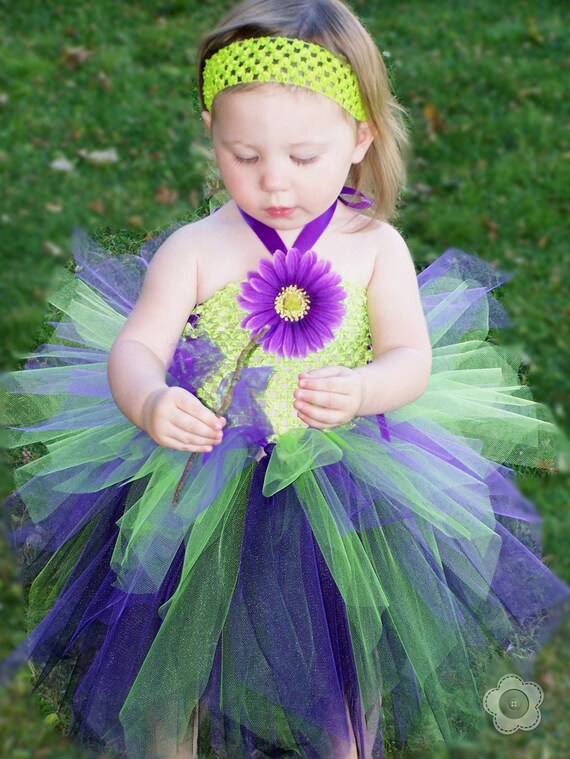 Items similar to Baby TuTu Dress, Lime green Purple, first birthday ...