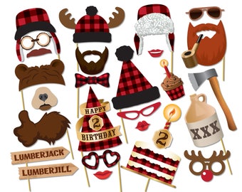Lumberjack photo booth props. Second birthday baby shower props. Lumberjack party printables, Printable PDF, Party supplies - 0203