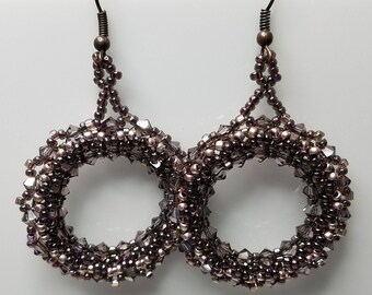 Plum & amethyst crystal hoop earrings