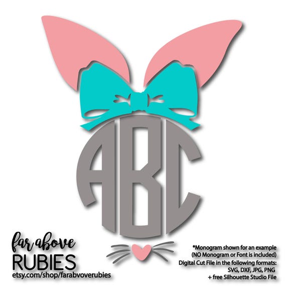 Easter Bunny Ears with Bow Nose Whiskers for Monogram