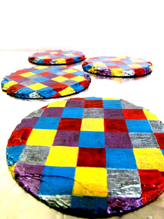 Colorful Hand painted slate Coasters set of four