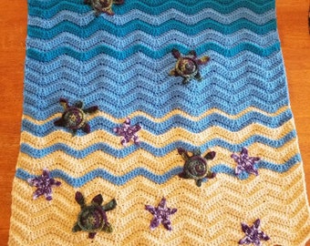 Crochet sea turtle baby blanket