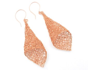 Copper Earrings, Wire Crochet Earrings, Copper Jewelry, Dangle Earrings, Fairy Bell Earrings, Wire Crochet Jewelry, By Durango Rose