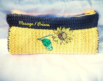 Case / pouch, sunflower yellow and Brown cotton