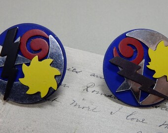 Magnetic Sun - Moon - Star & Lightning Bolt Disk Clip On Earrings