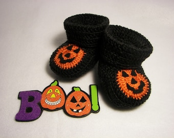 Jack-O-Lantern Halloween Pumpkin Baby Booties Newborn to 6 Months