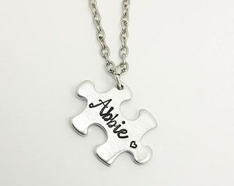 Puzzle Piece Name Necklace - Autism Awareness Necklace - Personalised Name Gift - Name Necklace - Gift for Her - Family Gift