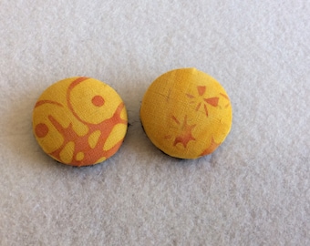 African fabric button earrings African print earrings batik fabric yellow