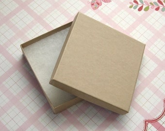10 Kraft Jewelry Boxes Cotton Filled High Quality 3.5 x 3.5 x 7/8 inch - Large