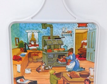 Vintage Brookpark Melmac Melamine Cutting Board Country Farm Kitchen Scene