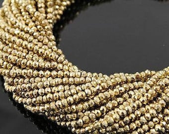Gold Pyrite Beads Natural 5 to 13 Inch Strand Center Drilled 5mm Rondelle Semiprecious Faceted Gemstones Jewelry Craft Supply Free Shipping