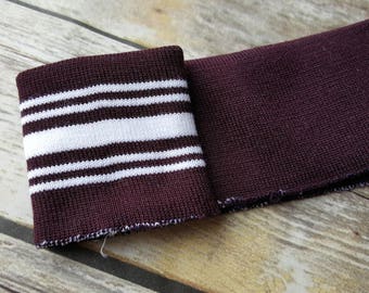 Maroon/brown and white multi striped knit cuff fabric, pre-cut - letterjacket - ribbing-cotton ribbed knit - sweatshirt fabric- cuffs -trims