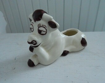 Walker Pottery Cartoon Cow Planter - Vintage 1940's Ceramic Whimsical Dairy Farm Animal - Country Farm Kitchen Decor - Cow Collectible