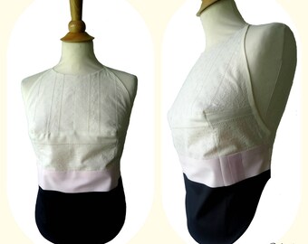 Ivory Arathya tricolor pink black halter top
