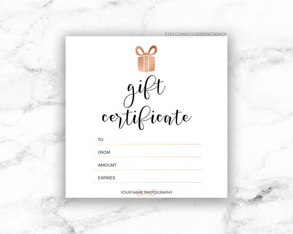 printable rose gold gift certificate template editable