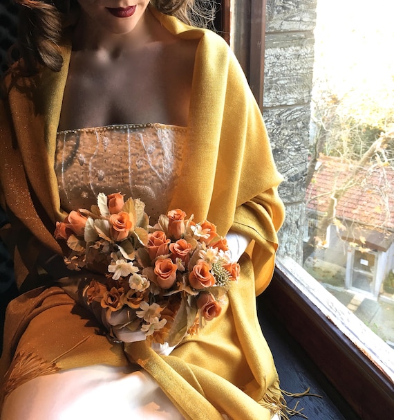 Gold Wedding Shawl Yellow Bridal Shawl Gold Pashmina
