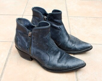 Vintage Dark Blue Leather Cowboy Boots