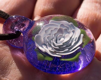 Heady Glass Pendant - Blown Glass Jewelry - Boro Glass Pendant - Glass Rose Necklace - Glass Rose Pendant - Boro Jewellery