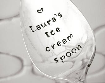 Personalized Ice Cream Spoon / Monogrammed Spoon / Hand Stamped Spoon / Gift For Dad / Custom Spoon / Add Your Name / Gift For Child