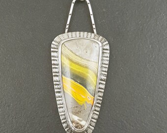 Bumble Bee Jasper Necklace, sterling silver necklace, silver black yellow, hand stamped, boho, bohemian, michele grady, bumble bee necklace