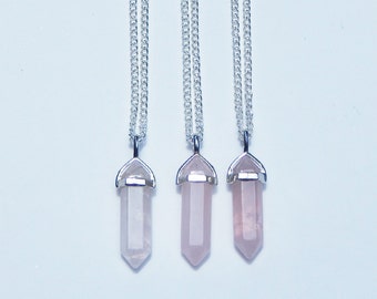 Rose Quartz Crystal Necklace, Rose Quartz Necklace, Crystal Point Necklace, Healing Crystal Necklace, Crystal Necklace, Quartz Crystal