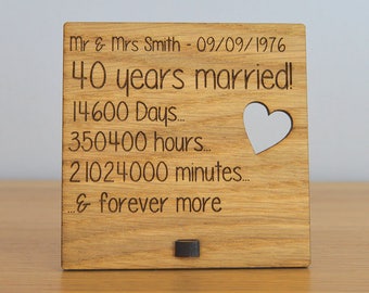 Wooden Wedding Anniversary Plaque Sign Days Hours Minutes And Forever More