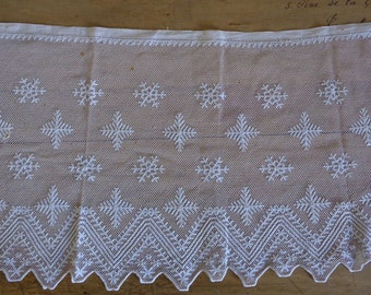 Lace edging trim for priest surplice alb, 3 yards of French religious antique embroidered net border, 15.5 inches deep
