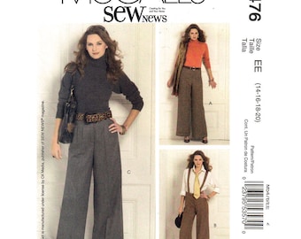 Wide Pants Pattern McCalls 5476 Suspender Pants, Flared Trousers Thin or Wide Waistband Women Sewing Pattern Size 14 16 18 20 UNCUT