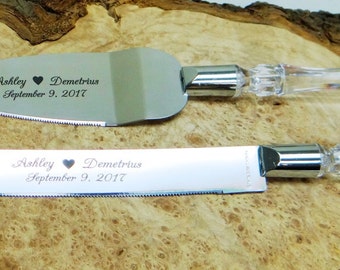 Personalized Cake Knife Set, Bridal Shower Gift, Reception, Anniversary Gift, Quinceañera, Wedding Accessory, Clear Acrylic Handles