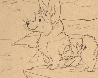 Visiting Wales - Corgi, cute, ink, pose, paper, storybook,