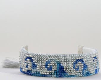 Hand Embroidered Cuff Bracelet - Waves