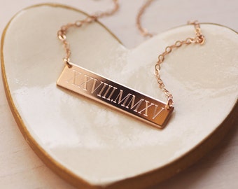 Wedding Date Necklace - Roman Numeral Necklace - Rose Gold Fill