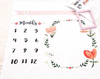 Girls Milestone blanket / Month Photography Prop / Counting Months / Animals milestone / floral / milestone / flower / girl blanket