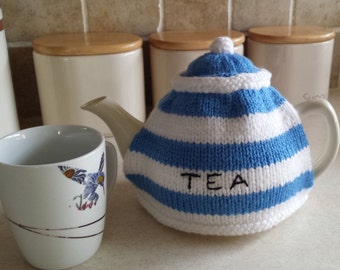 Cornish design, blue and white striped tea cosy / birthday gift / tea lovers gift / new home gift / afternoon tea
