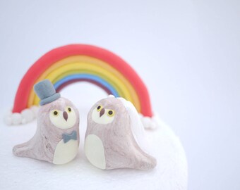 Owl Wedding Cake Topper (With or Without Rainbow)